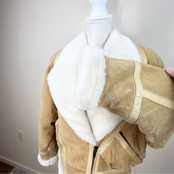 VTG Adventure Bound Wilsons Leather Suede Faux Fur Cropped Bomber Jacket XL - Picture 14 of 15